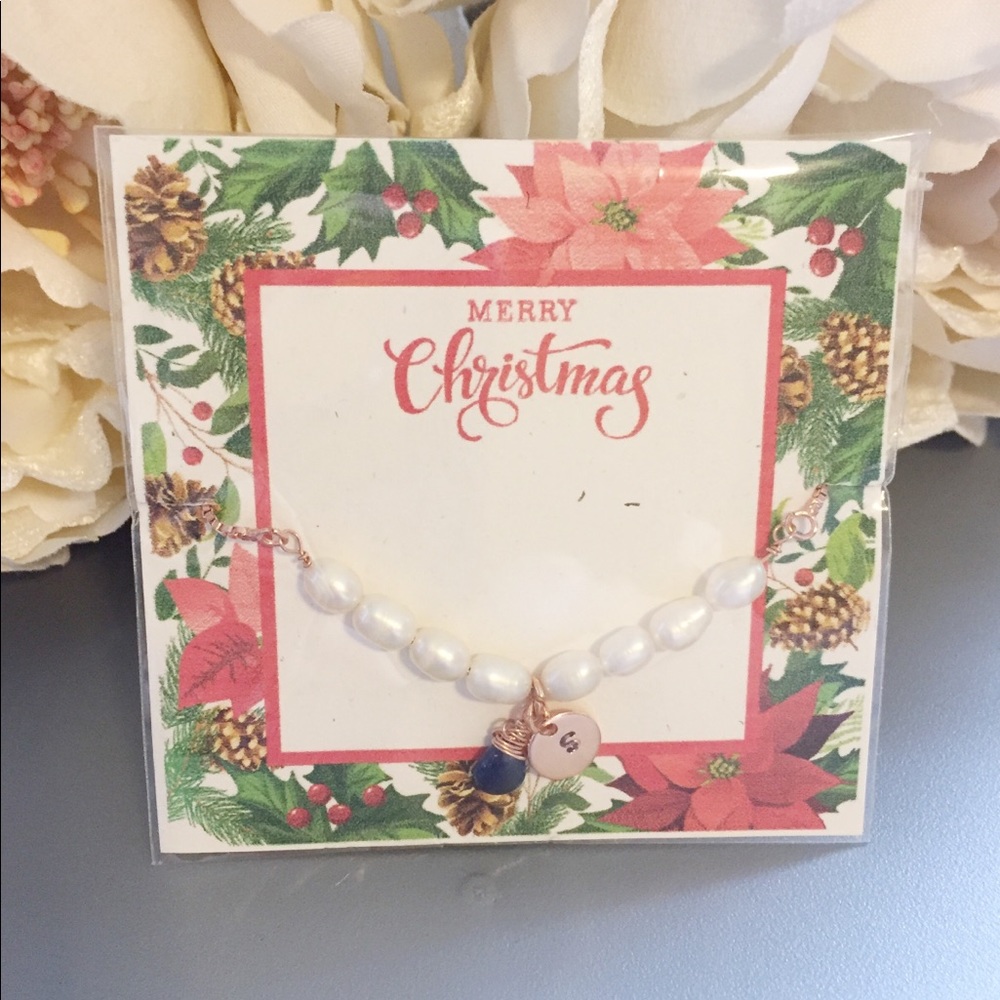 Merry Christmas rose gold bracelet with birthstone